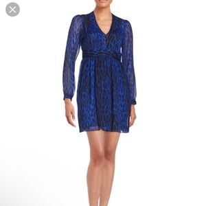 Michael Kors Blue Leopard Print Georgette Dress